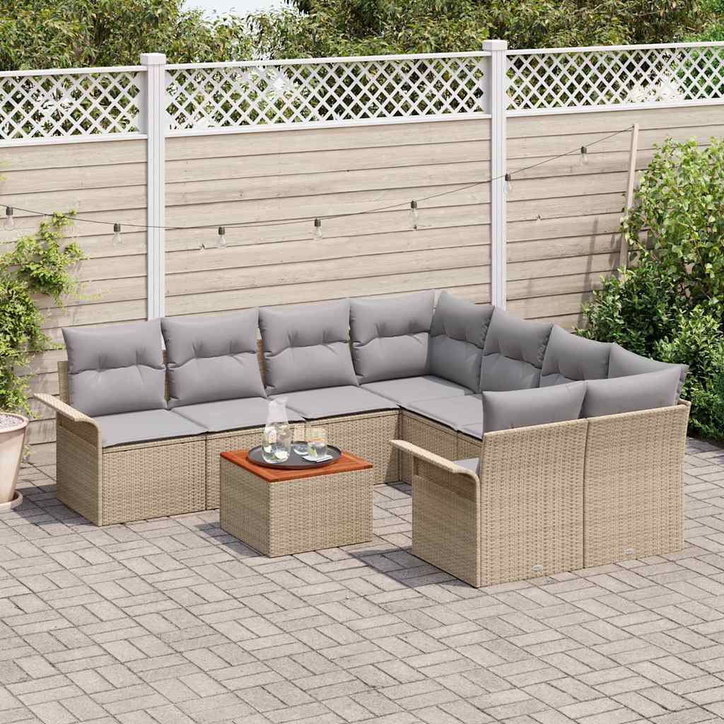 Tuinbankenset met kussen 9 pcs Beige poly rattan is nu te koop bij PeponiXL, paradijselijk wonen!