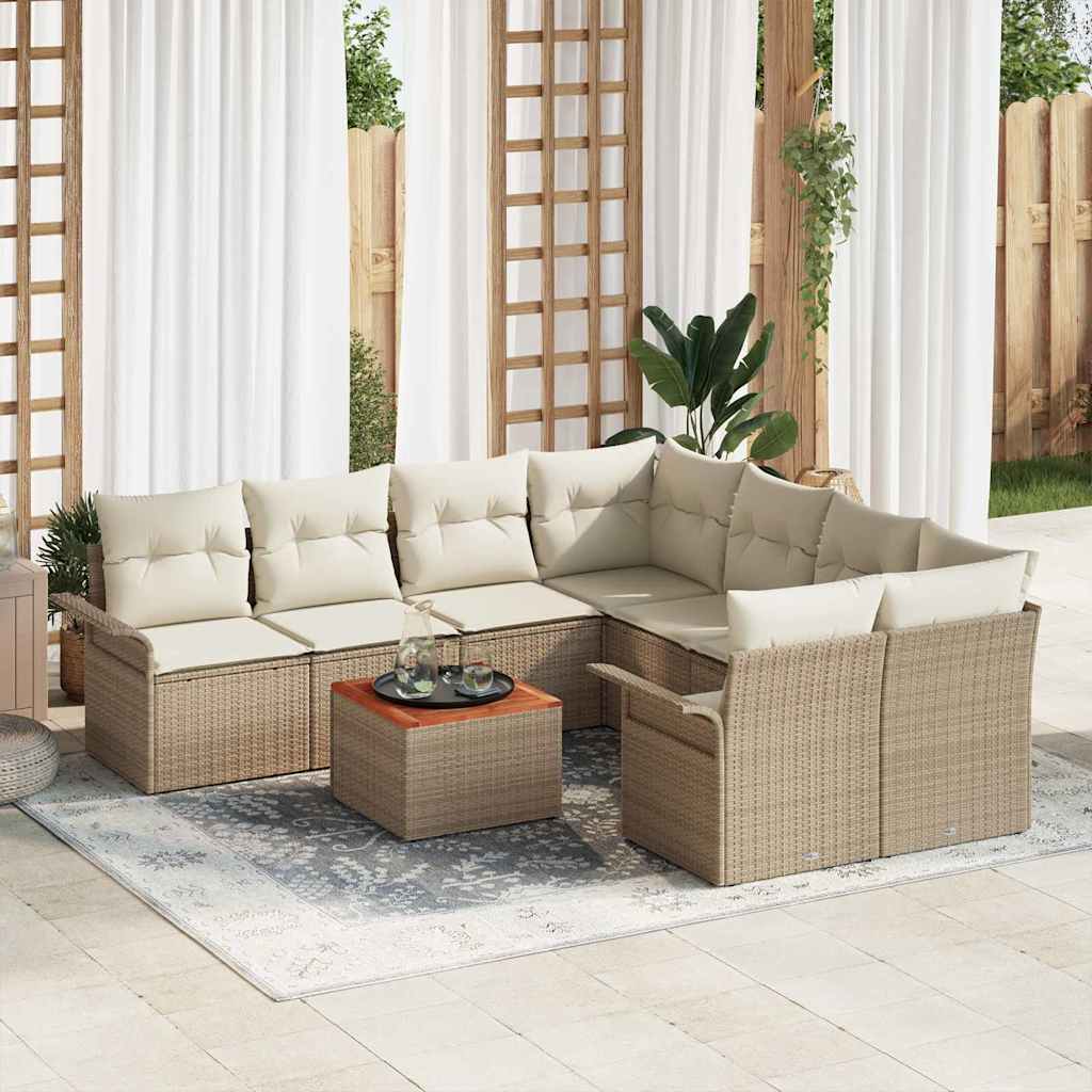 Tuinbankenset met kussen 9 pcs Beige poly rattan is nu te koop bij PeponiXL, paradijselijk wonen!