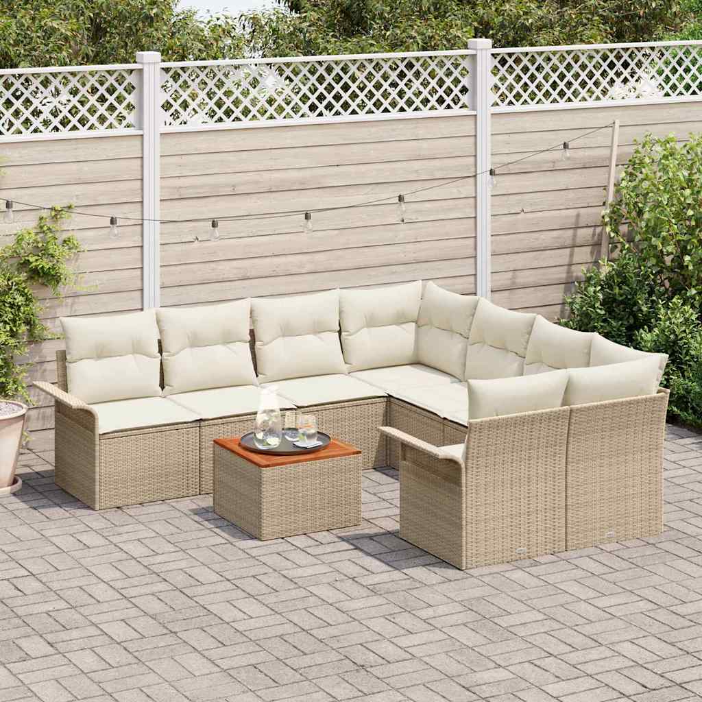 Tuinbankenset met kussen 9 pcs Beige poly rattan is nu te koop bij PeponiXL, paradijselijk wonen!