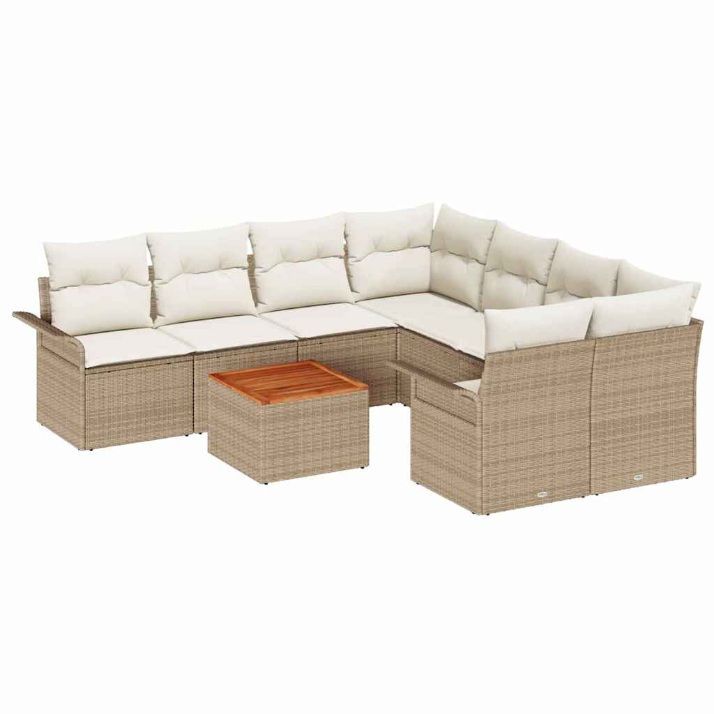 Tuinbankenset met kussen 9 pcs Beige poly rattan is nu te koop bij PeponiXL, paradijselijk wonen!