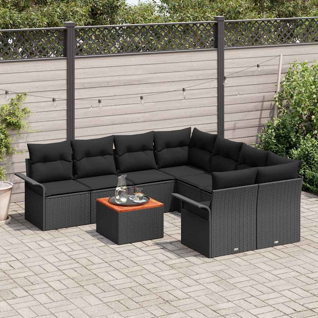 Tuinbankenset met kussen 9 pcs Zwart poly rattan is nu te koop bij PeponiXL, paradijselijk wonen!