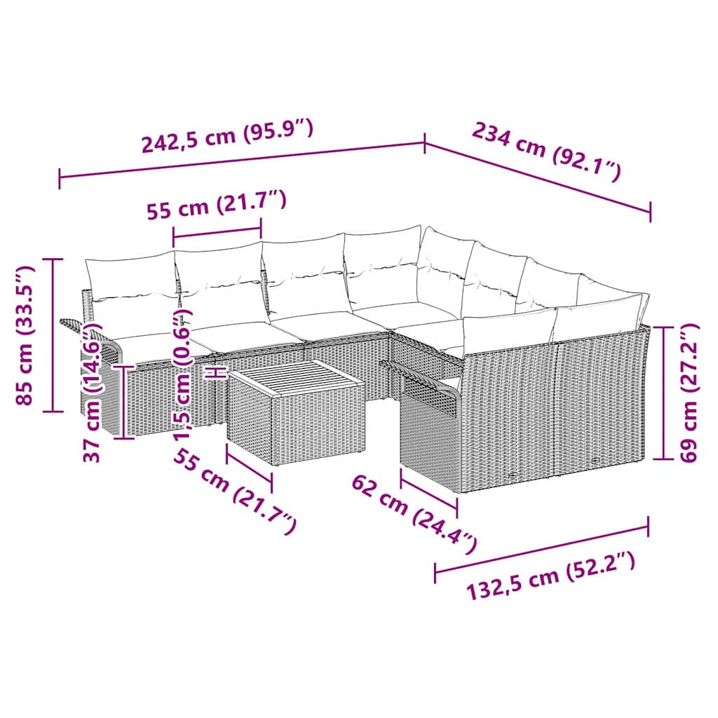 Tuinbankenset met kussen 9 pcs Zwart poly rattan is nu te koop bij PeponiXL, paradijselijk wonen!