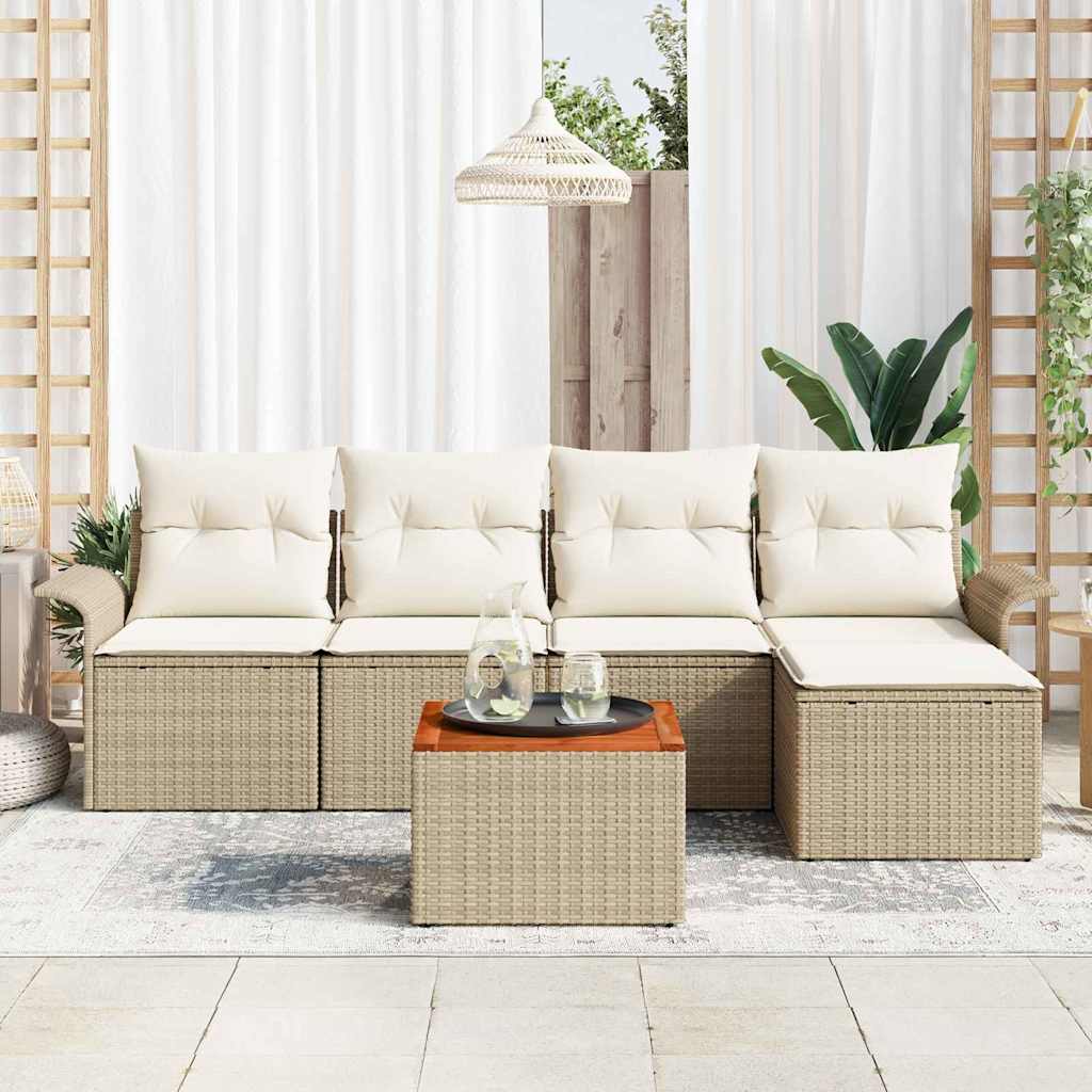Tuinbankenset met kussen 6 pcs Beige poly rattan