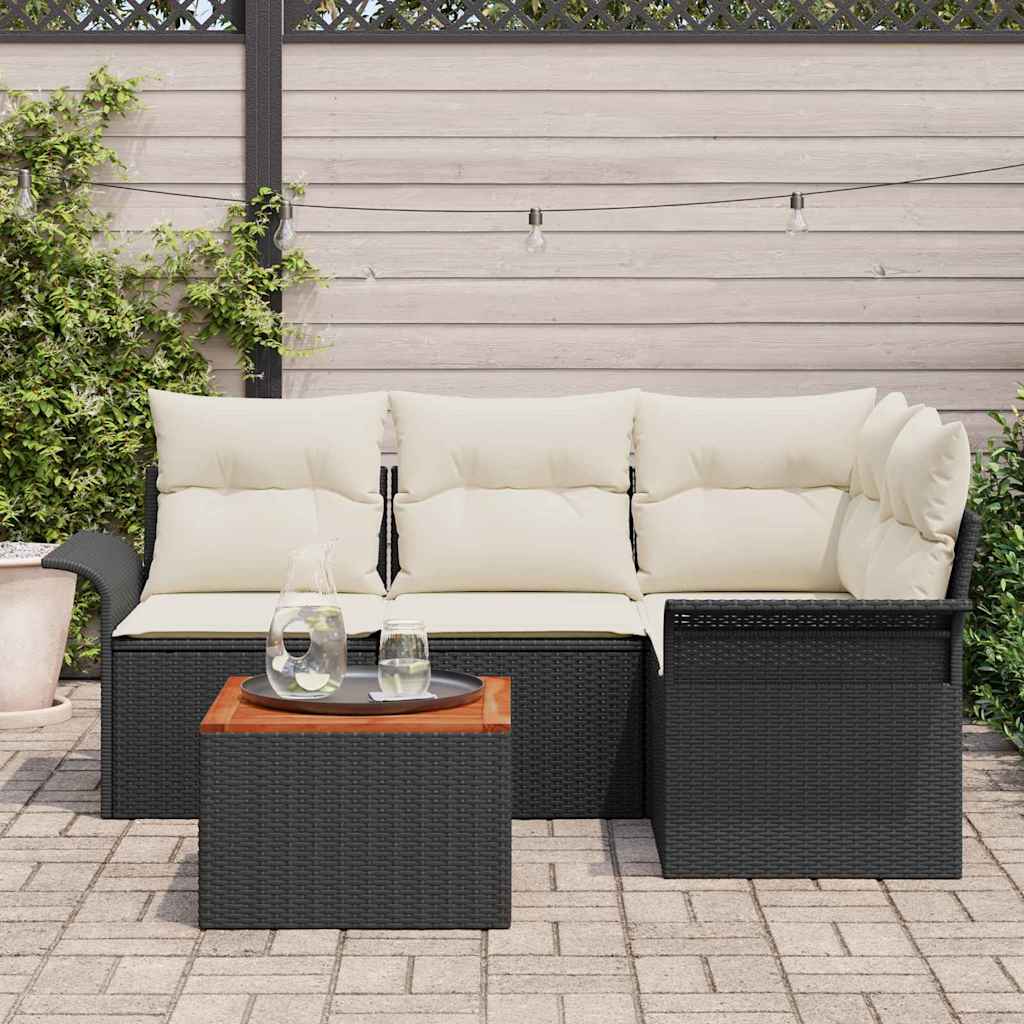 Tuinbankenset met kussen 5 pcs Zwart poly rattan is nu te koop bij PeponiXL, paradijselijk wonen!
