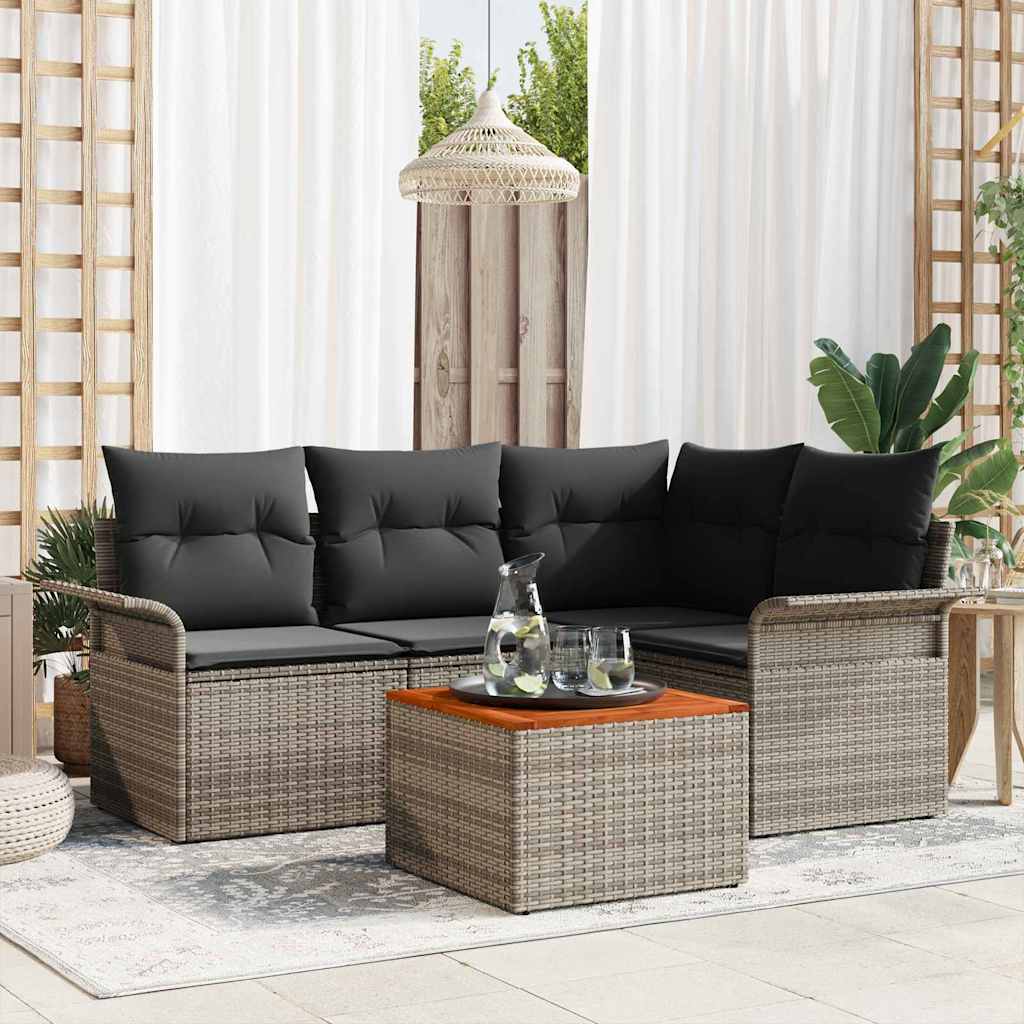 Tuinbankenset met kussen 5 pcs Grijs poly rattan is nu te koop bij PeponiXL, paradijselijk wonen!