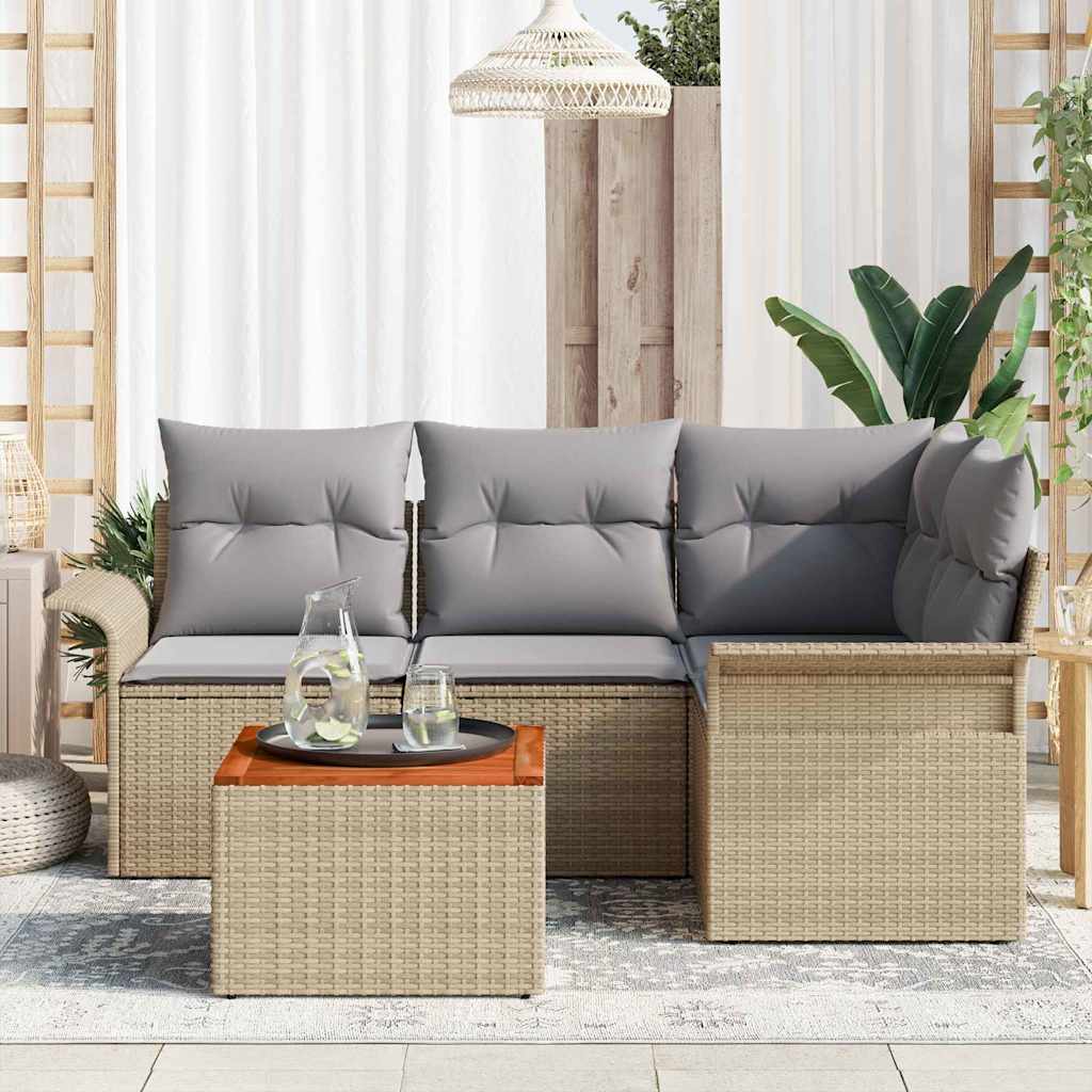 Tuinbankenset met kussen 5 pcs Beige poly rattan is nu te koop bij PeponiXL, paradijselijk wonen!