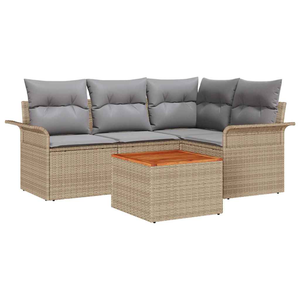 Tuinbankenset met kussen 5 pcs Beige poly rattan is nu te koop bij PeponiXL, paradijselijk wonen!