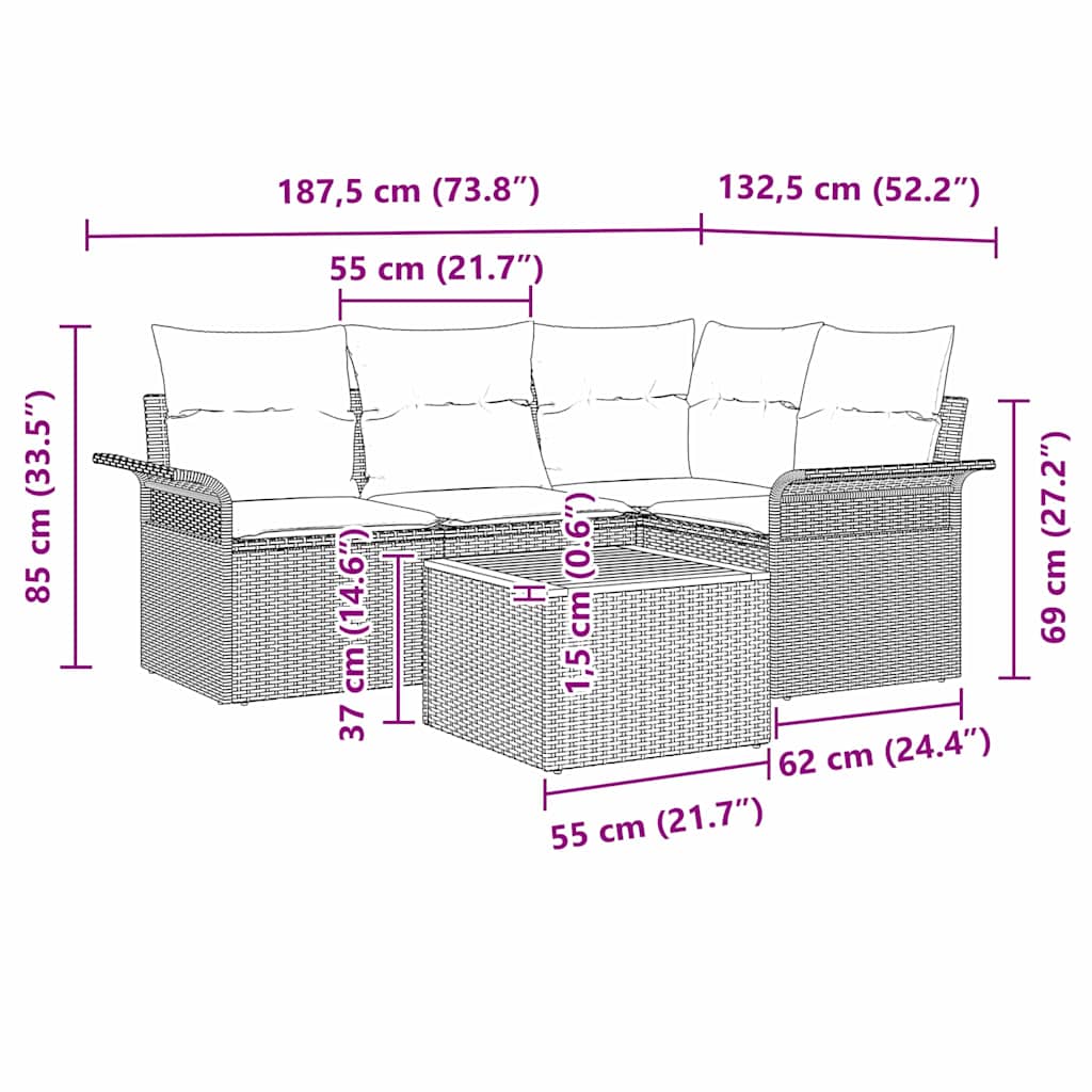 Tuinbankenset met kussen 5 pcs Beige poly rattan is nu te koop bij PeponiXL, paradijselijk wonen!