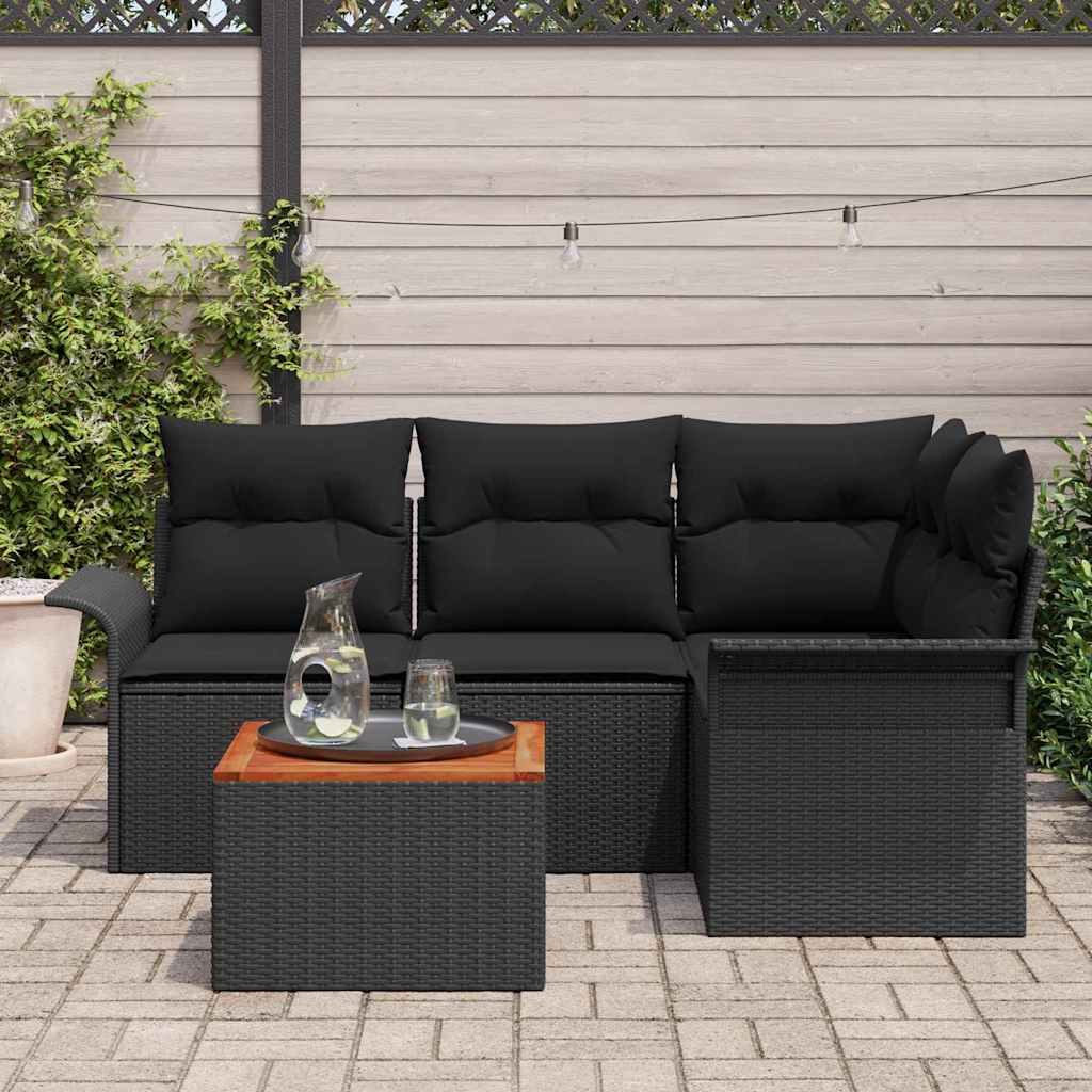 Tuinbankenset met kussen 5 pcs Zwart poly rattan is nu te koop bij PeponiXL, paradijselijk wonen!