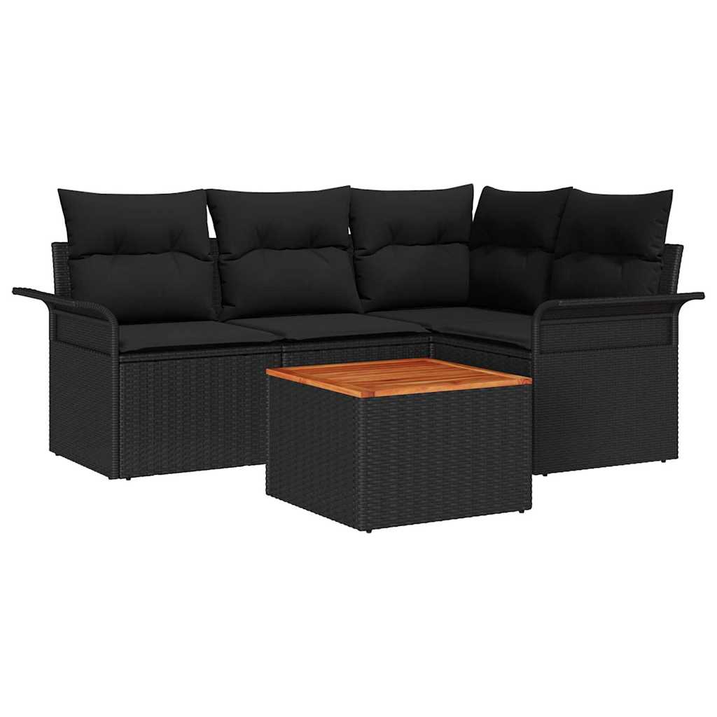 Tuinbankenset met kussen 5 pcs Zwart poly rattan is nu te koop bij PeponiXL, paradijselijk wonen!