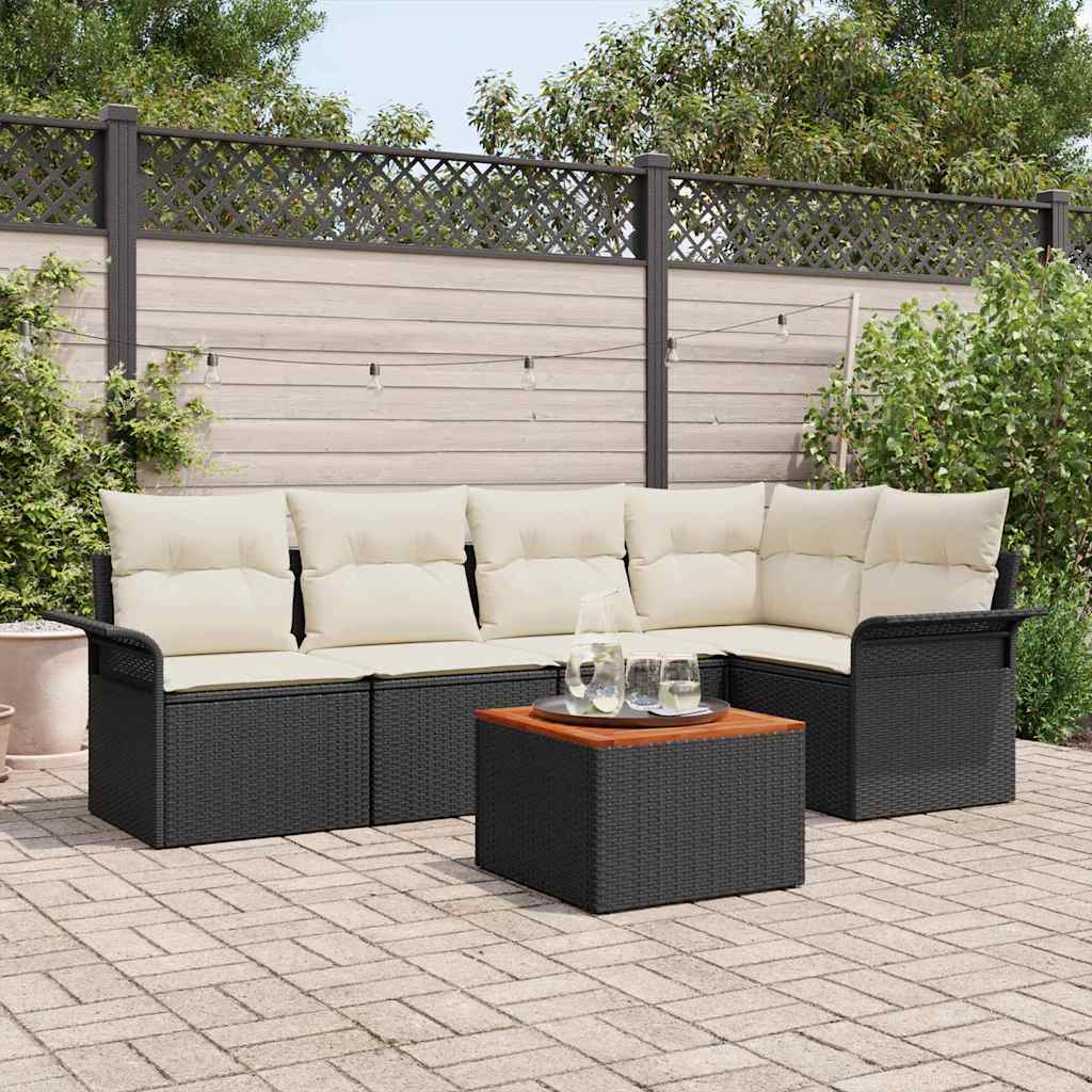 Tuinbankenset met kussen 6 pcs Zwart poly rattan is nu te koop bij PeponiXL, paradijselijk wonen!