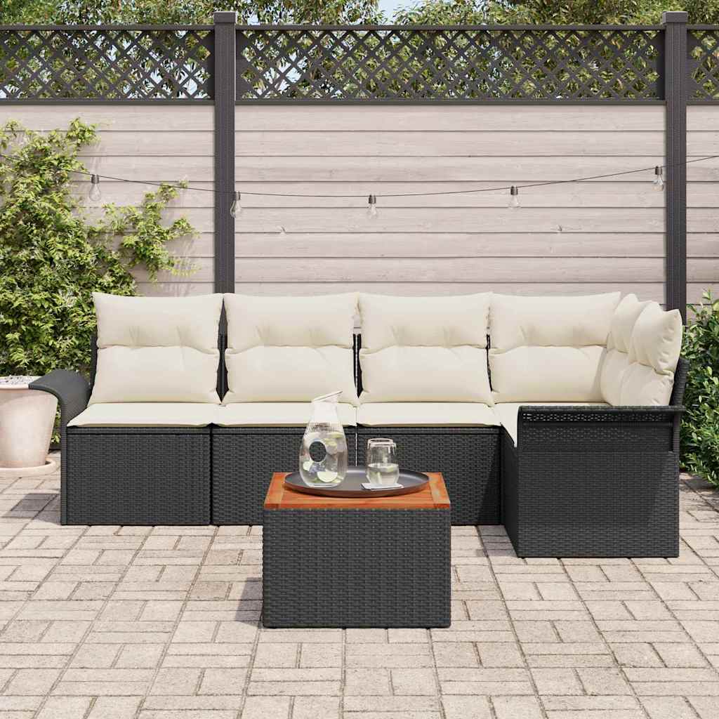 Tuinbankenset met kussen 6 pcs Zwart poly rattan is nu te koop bij PeponiXL, paradijselijk wonen!