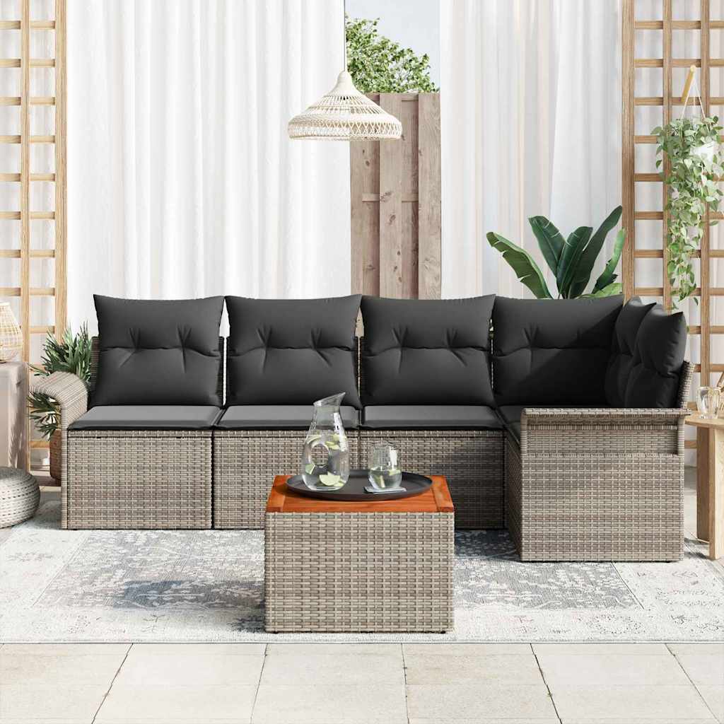 Tuinbankenset met kussen 6 pcs Grijs poly rattan is nu te koop bij PeponiXL, paradijselijk wonen!
