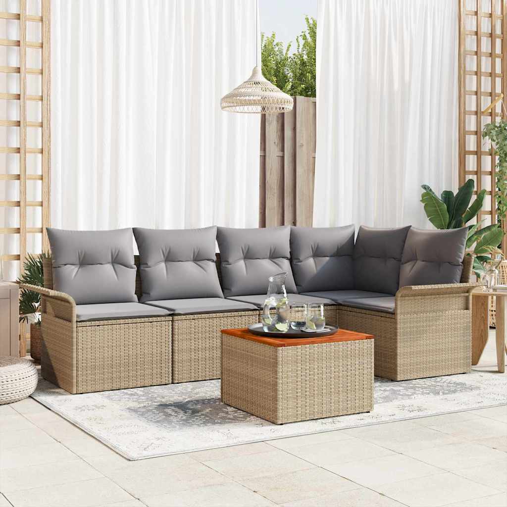 Tuinbankenset met kussen 6 pcs Beige poly rattan is nu te koop bij PeponiXL, paradijselijk wonen!