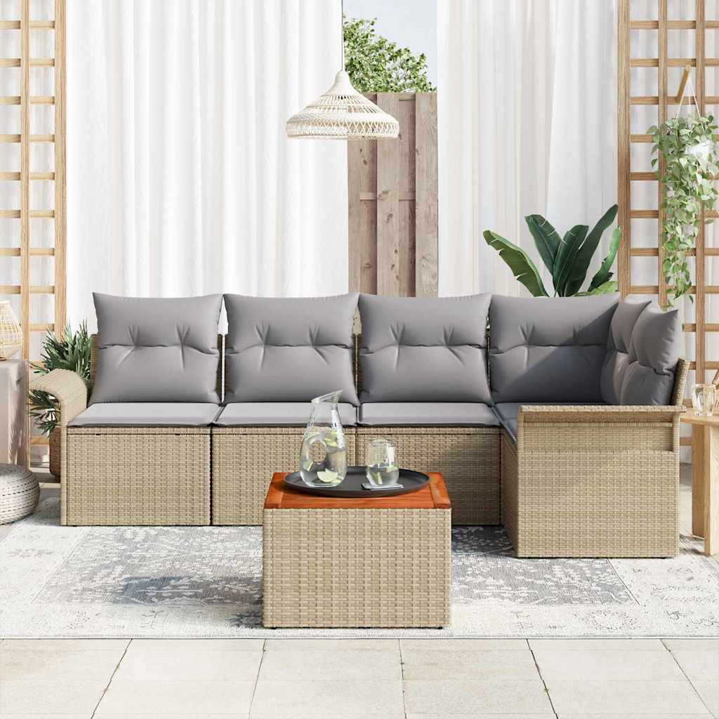 Tuinbankenset met kussen 6 pcs Beige poly rattan is nu te koop bij PeponiXL, paradijselijk wonen!