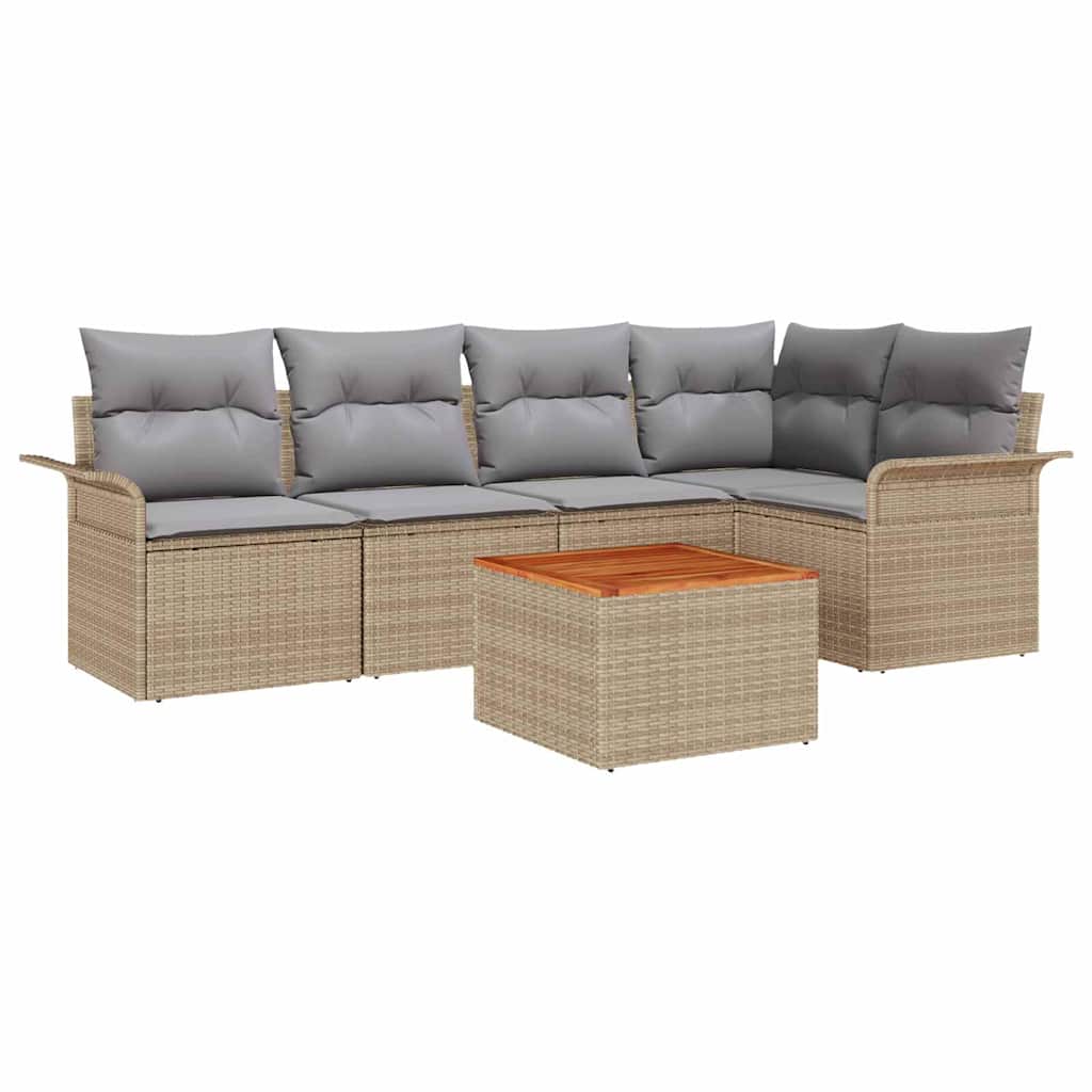 Tuinbankenset met kussen 6 pcs Beige poly rattan is nu te koop bij PeponiXL, paradijselijk wonen!