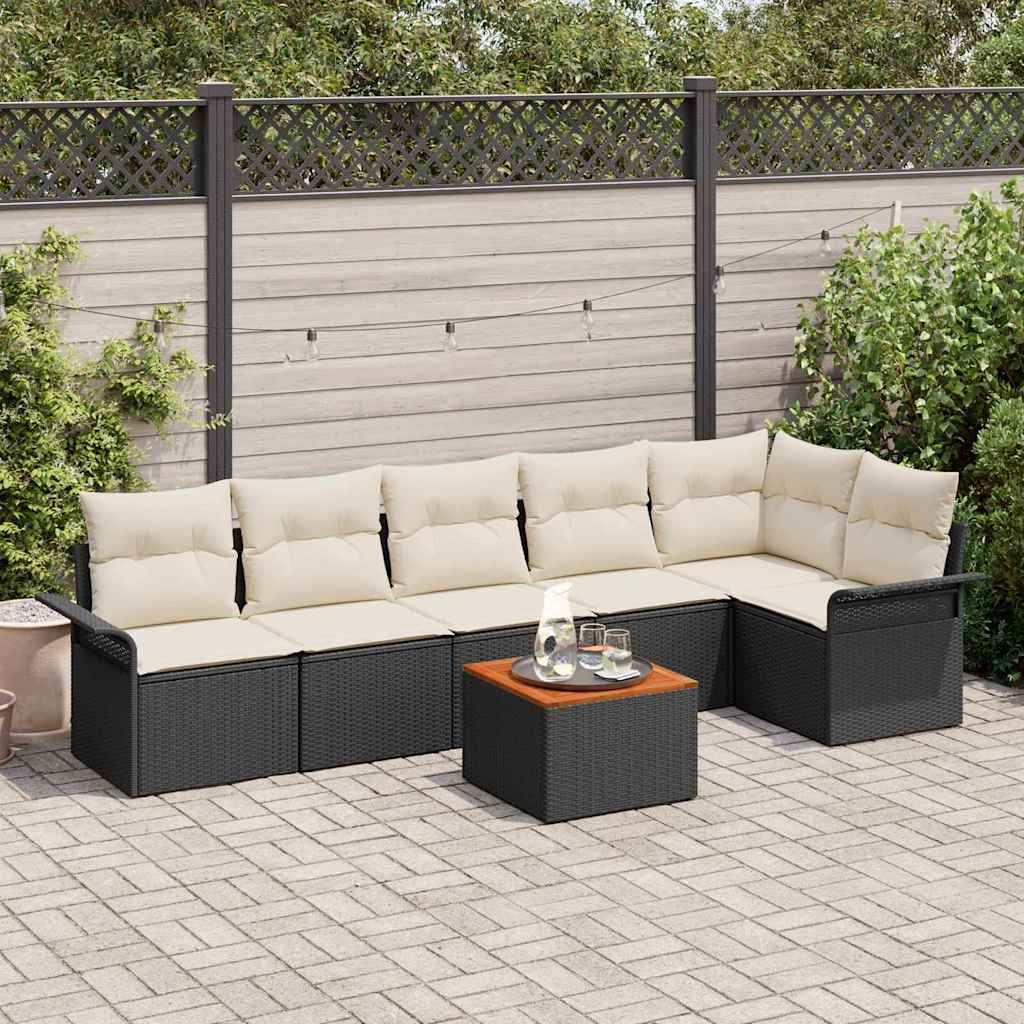 Tuinbankenset met kussen 7 pcs Zwart poly rattan is nu te koop bij PeponiXL, paradijselijk wonen!