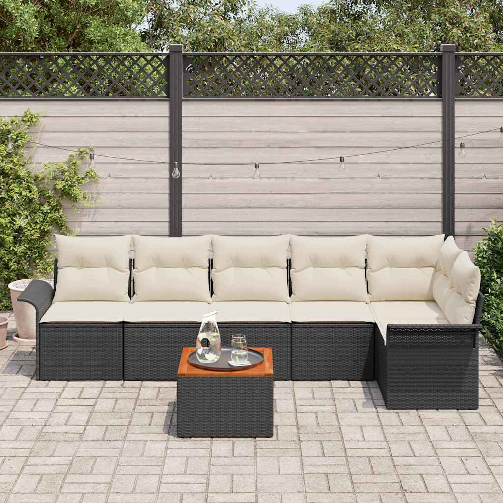 Tuinbankenset met kussen 7 pcs Zwart poly rattan is nu te koop bij PeponiXL, paradijselijk wonen!