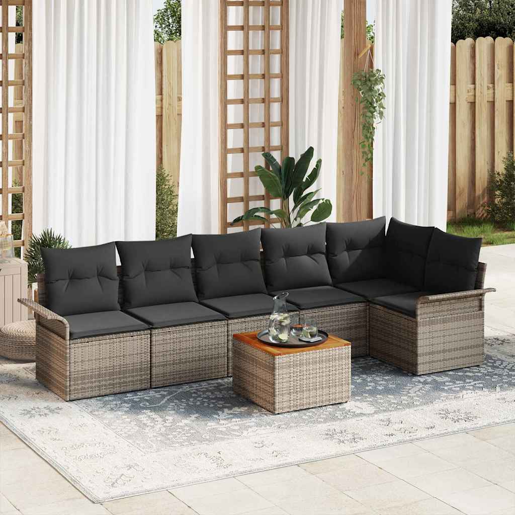 Tuinbankenset met kussen 7 pcs Grijs poly rattan is nu te koop bij PeponiXL, paradijselijk wonen!