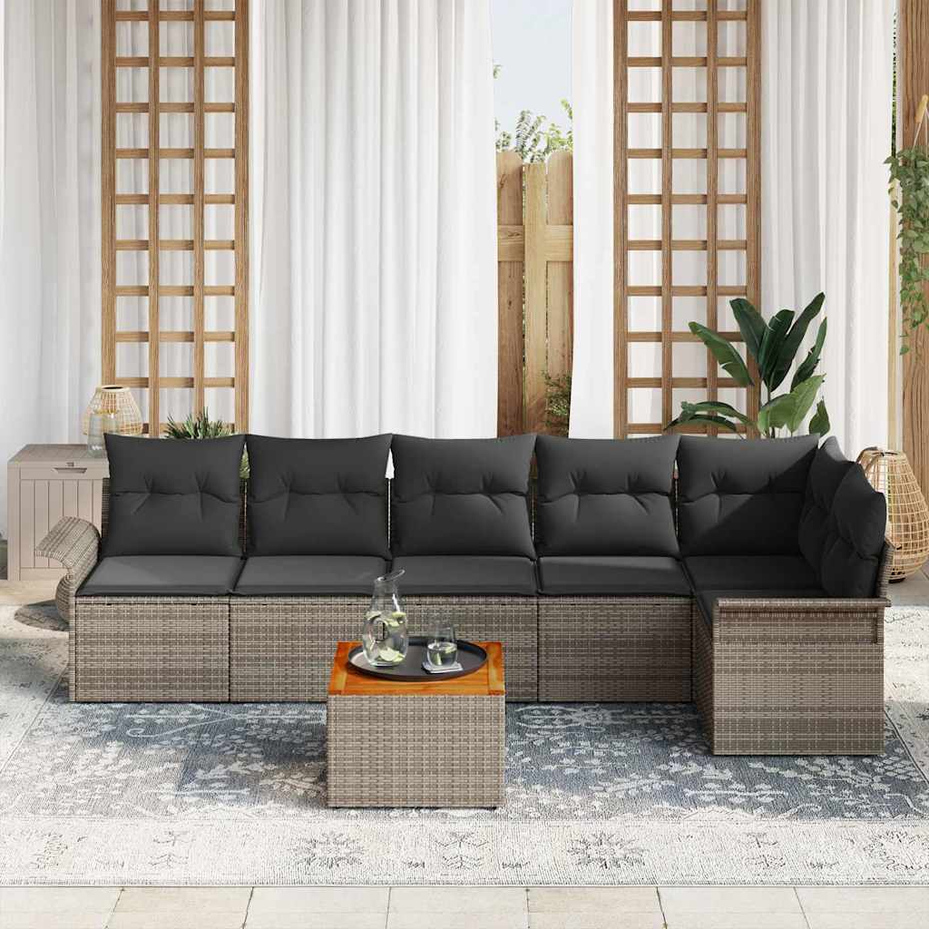 Tuinbankenset met kussen 7 pcs Grijs poly rattan is nu te koop bij PeponiXL, paradijselijk wonen!