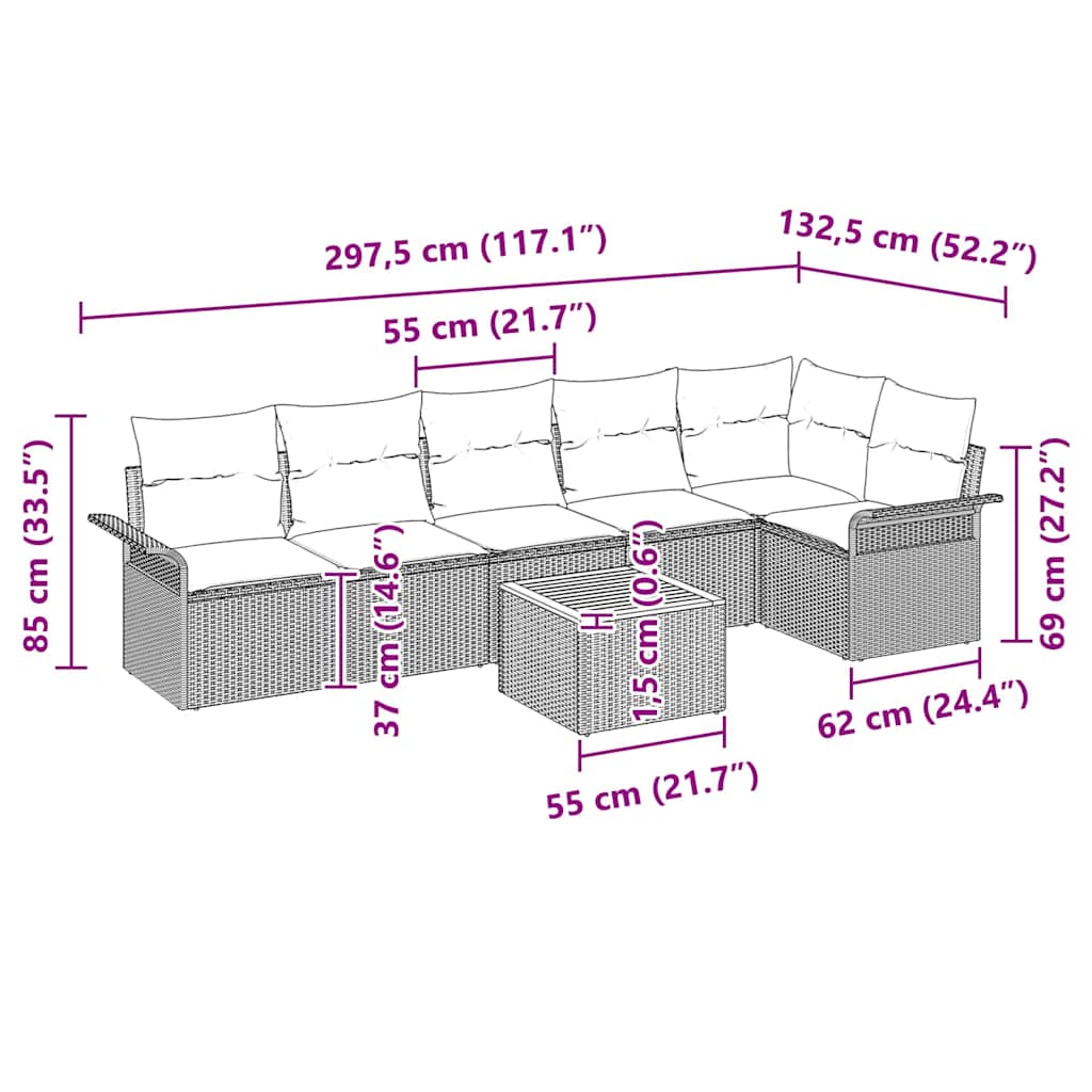 Tuinbankenset met kussen 7 pcs Grijs poly rattan is nu te koop bij PeponiXL, paradijselijk wonen!