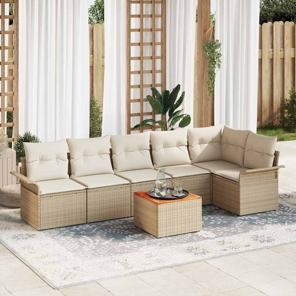 Tuinbankenset met kussen 7 pcs Beige poly rattan is nu te koop bij PeponiXL, paradijselijk wonen!
