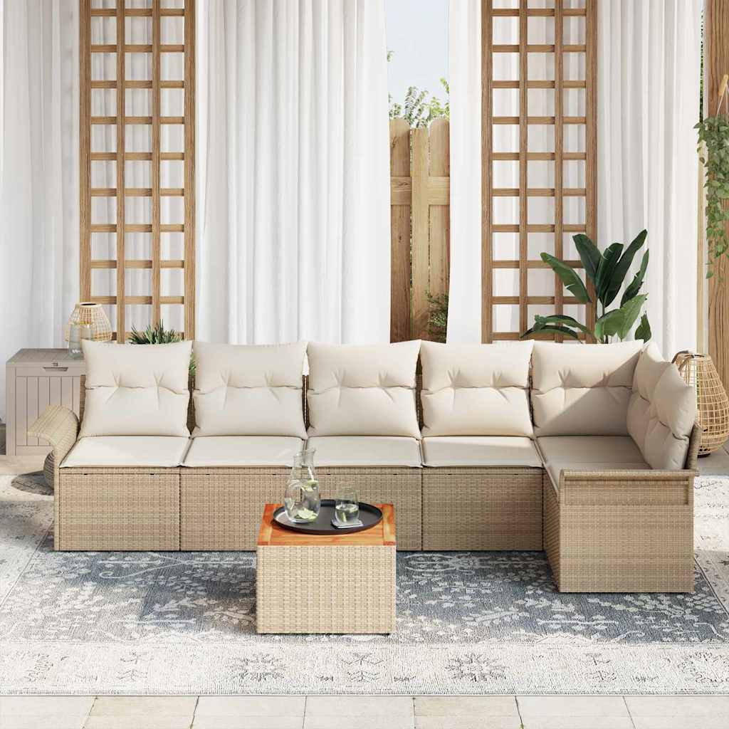Tuinbankenset met kussen 7 pcs Beige poly rattan is nu te koop bij PeponiXL, paradijselijk wonen!