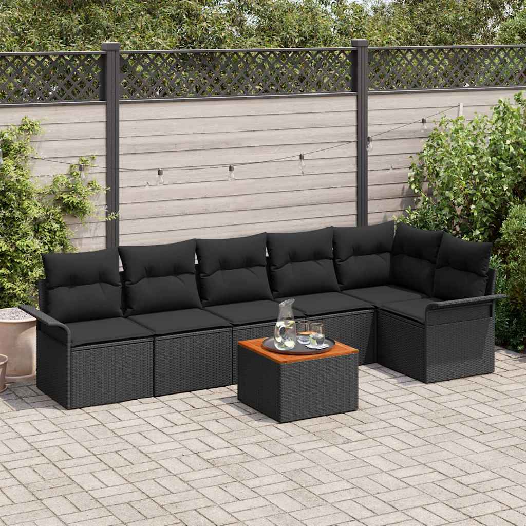 Tuinbankenset met kussen 7 pcs Zwart poly rattan is nu te koop bij PeponiXL, paradijselijk wonen!