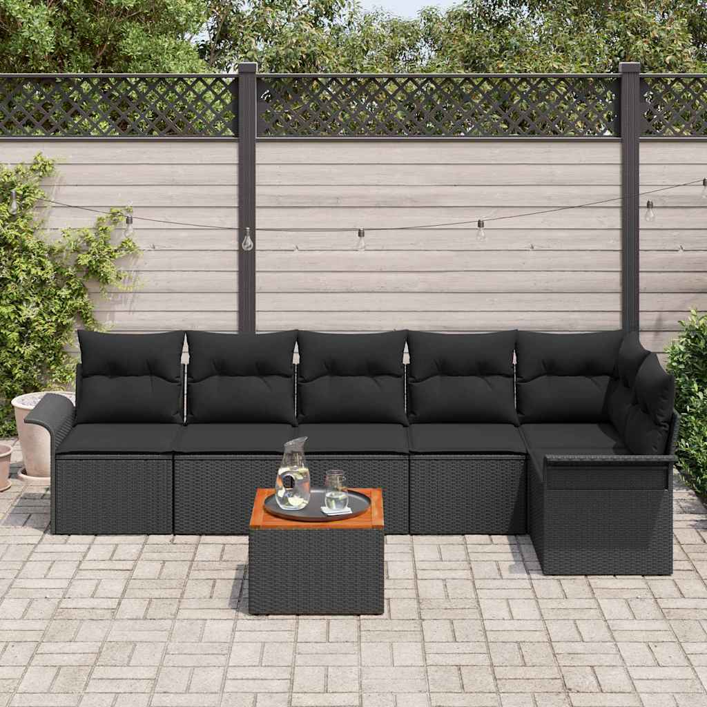 Tuinbankenset met kussen 7 pcs Zwart poly rattan is nu te koop bij PeponiXL, paradijselijk wonen!