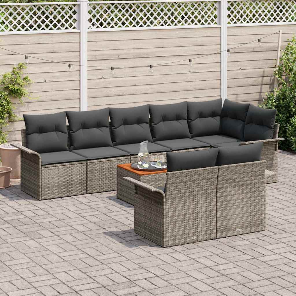 Tuinbankenset met kussen 9 pcs Grijs poly rattan is nu te koop bij PeponiXL, paradijselijk wonen!