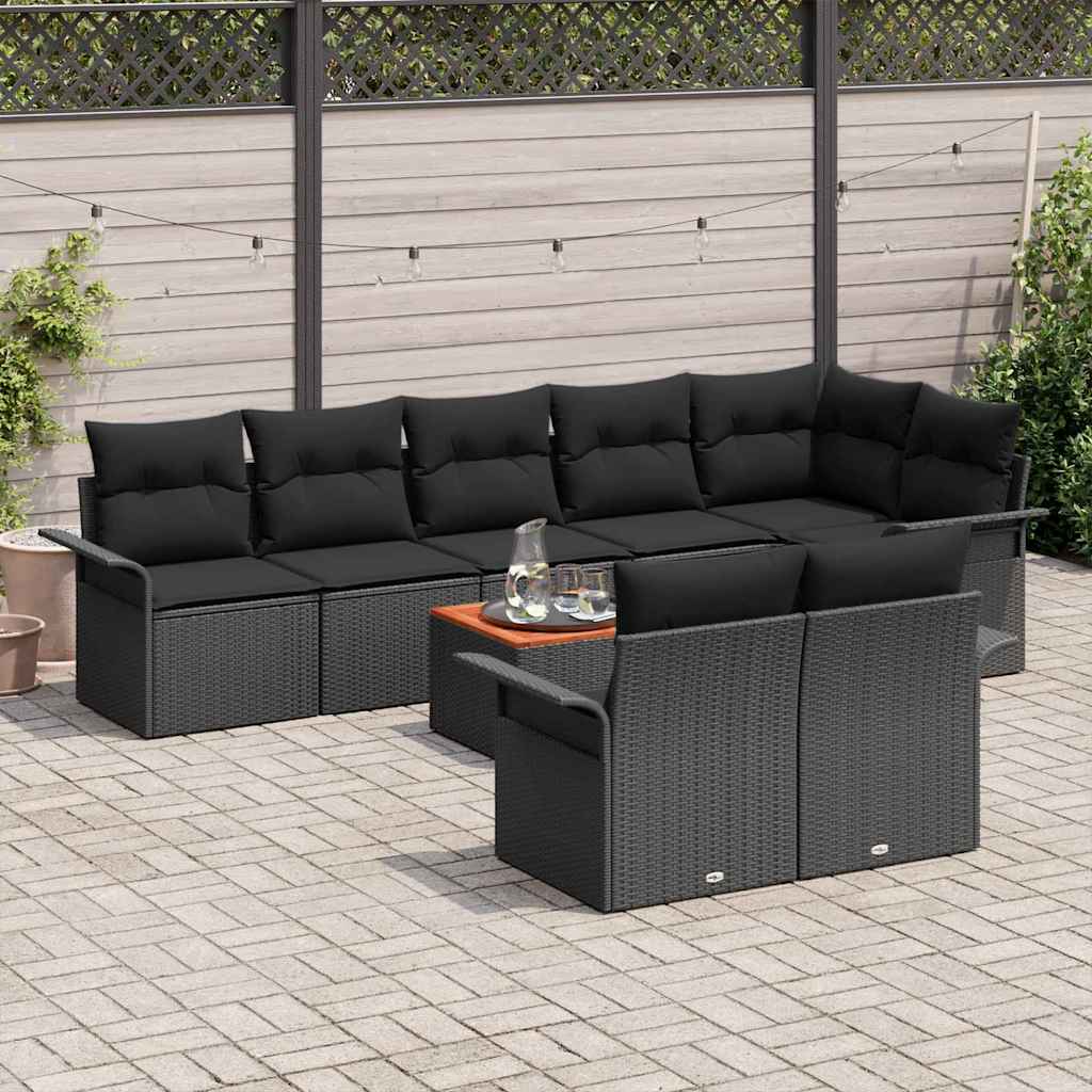 Tuinbankenset met kussen 9 pcs Zwart poly rattan is nu te koop bij PeponiXL, paradijselijk wonen!