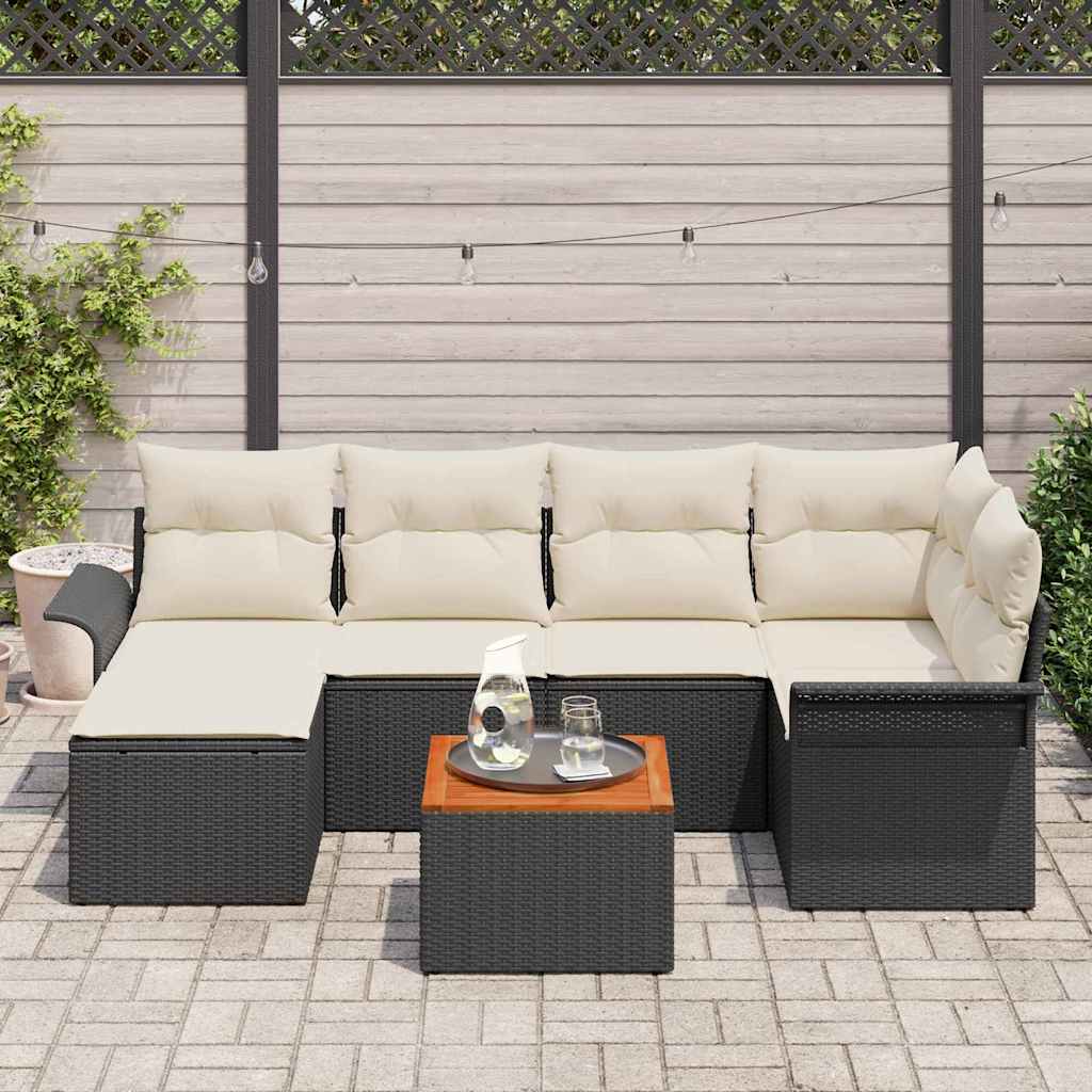 Tuinbankenset met kussen 7 pcs Zwart poly rattan