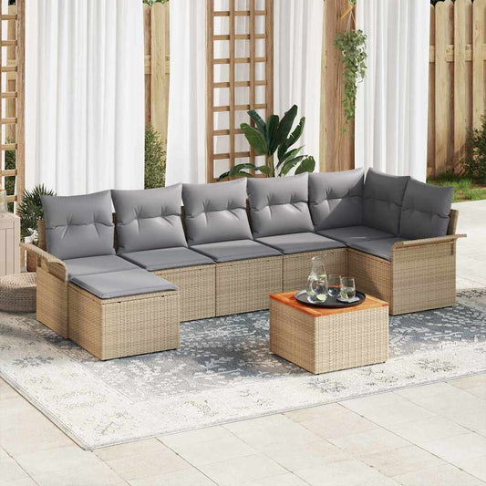 Tuinbankenset met kussen 8 pcs Beige poly rattan is nu te koop bij PeponiXL, paradijselijk wonen!