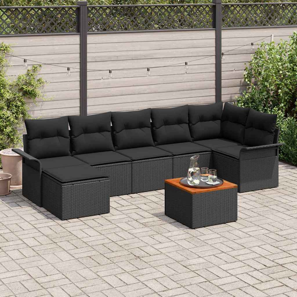 Tuinbankenset met kussen 8 pcs Zwart poly rattan is nu te koop bij PeponiXL, paradijselijk wonen!
