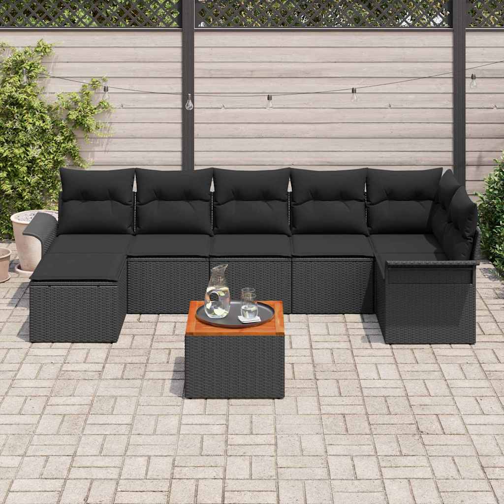 Tuinbankenset met kussen 8 pcs Zwart poly rattan is nu te koop bij PeponiXL, paradijselijk wonen!
