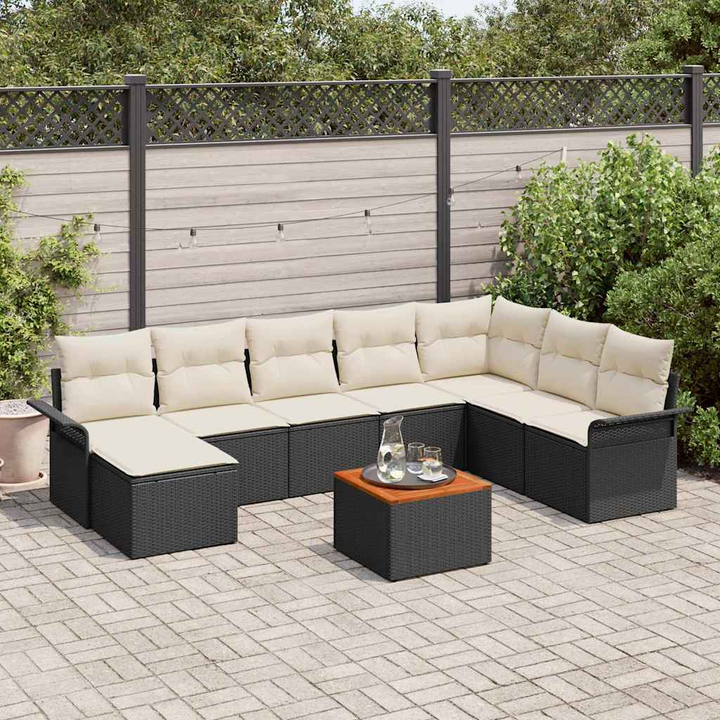 Tuinbankenset met kussen 9 pcs Zwart poly rattan is nu te koop bij PeponiXL, paradijselijk wonen!