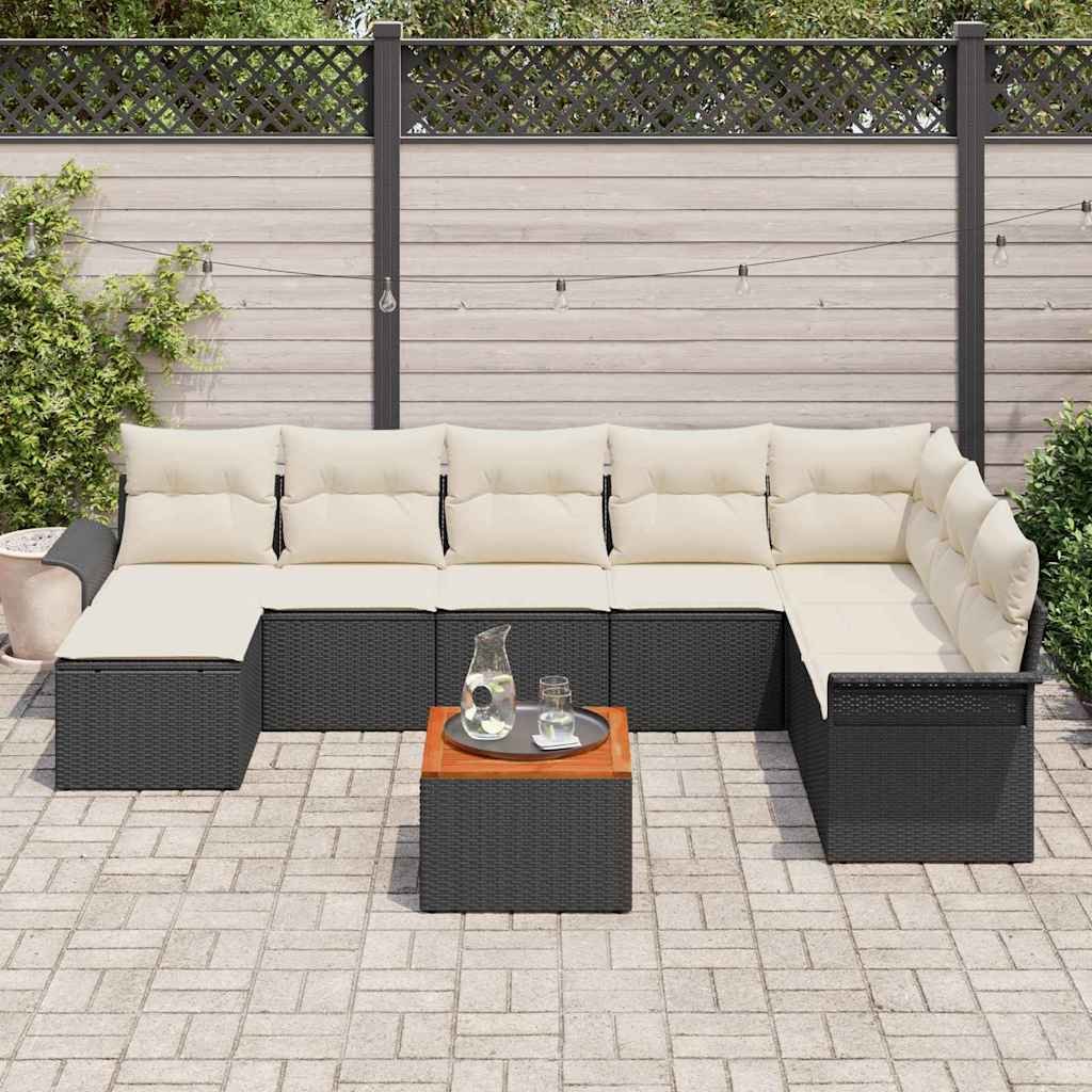 Tuinbankenset met kussen 9 pcs Zwart poly rattan is nu te koop bij PeponiXL, paradijselijk wonen!