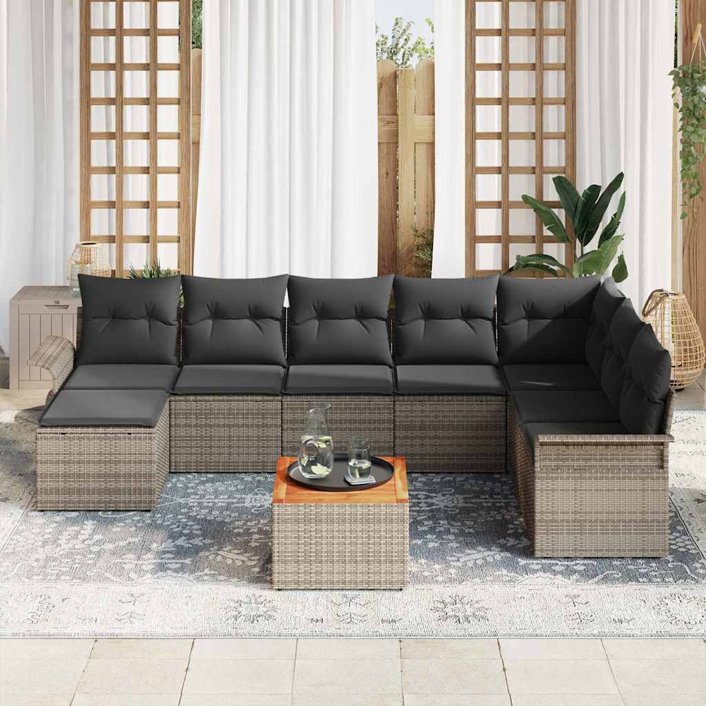 Tuinbankenset met kussen 9 pcs Grijs poly rattan is nu te koop bij PeponiXL, paradijselijk wonen!