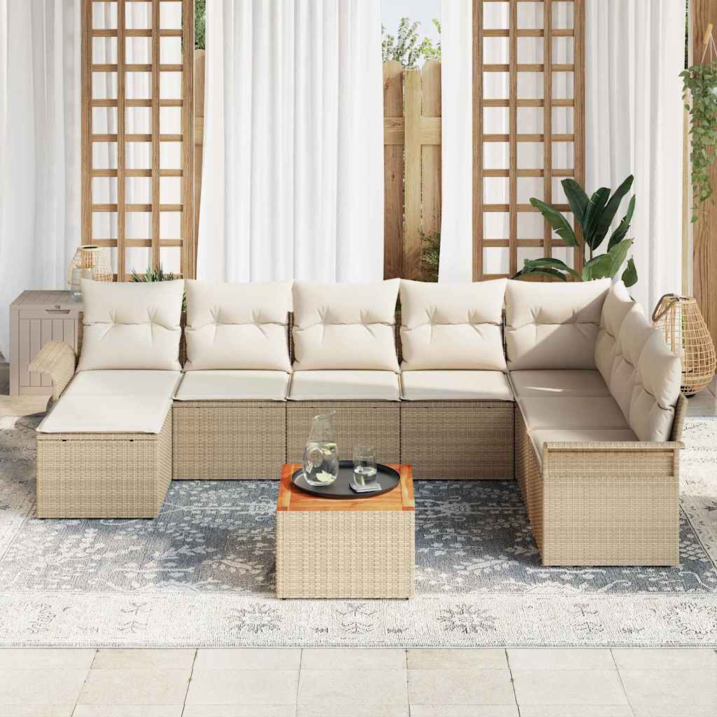 Tuinbankenset met kussen 9 pcs Beige poly rattan is nu te koop bij PeponiXL, paradijselijk wonen!