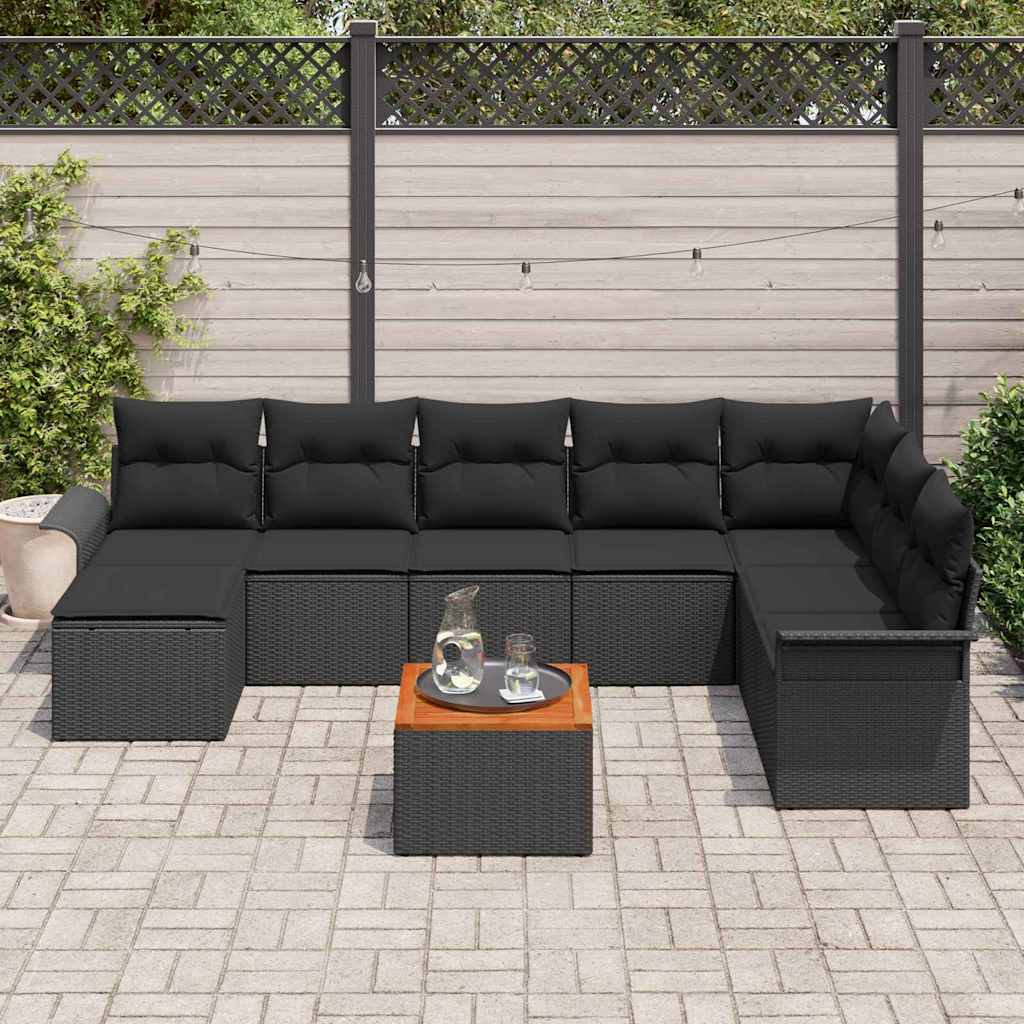 Tuinbankenset met kussen 9 pcs Zwart poly rattan is nu te koop bij PeponiXL, paradijselijk wonen!