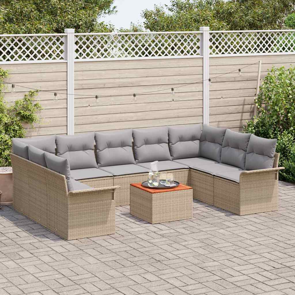 Tuinbankenset met kussen 10 pcs Beige poly rattan is nu te koop bij PeponiXL, paradijselijk wonen!