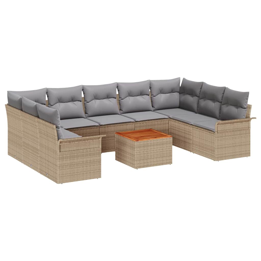 Tuinbankenset met kussen 10 pcs Beige poly rattan is nu te koop bij PeponiXL, paradijselijk wonen!