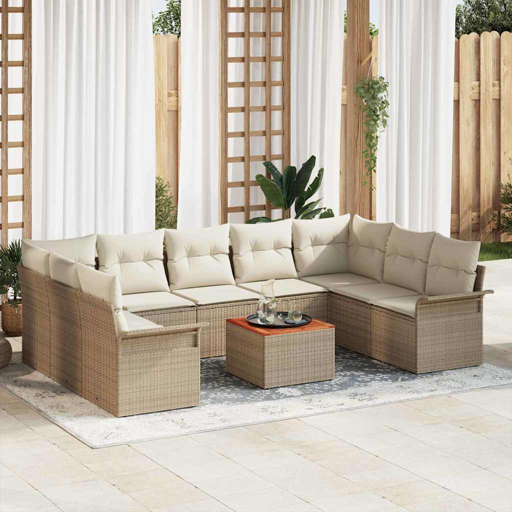 Tuinbankenset met kussen 10 pcs Beige poly rattan is nu te koop bij PeponiXL, paradijselijk wonen!
