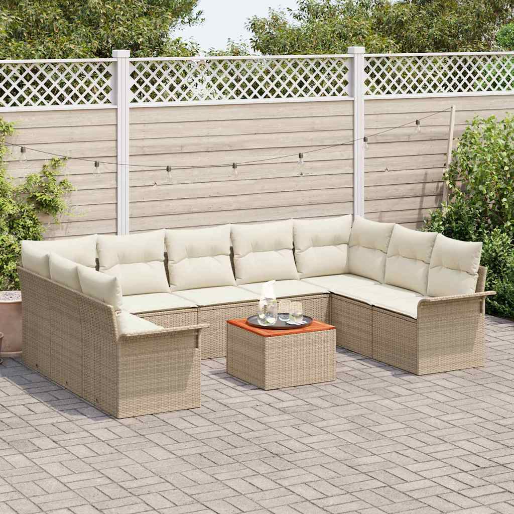 Tuinbankenset met kussen 10 pcs Beige poly rattan is nu te koop bij PeponiXL, paradijselijk wonen!