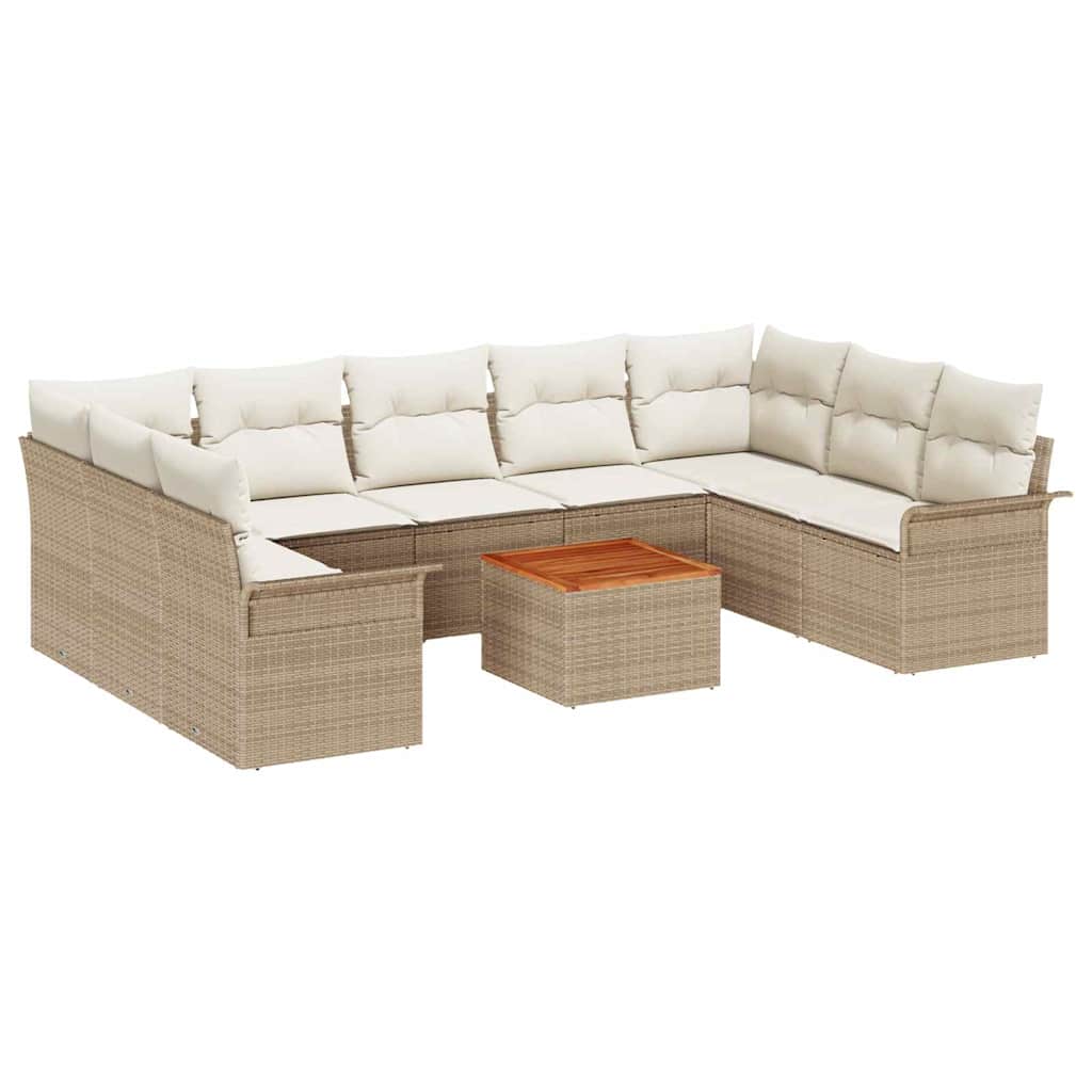 Tuinbankenset met kussen 10 pcs Beige poly rattan is nu te koop bij PeponiXL, paradijselijk wonen!