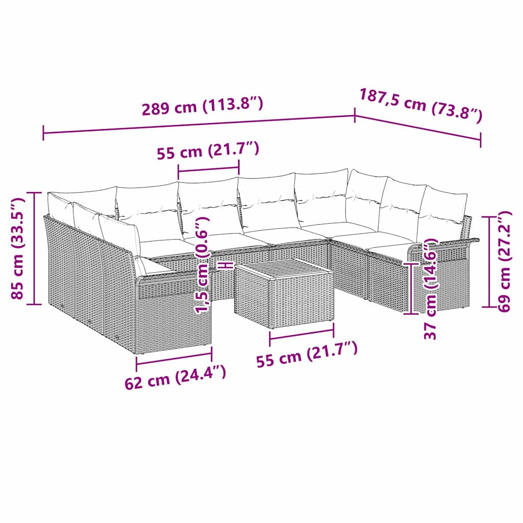 Tuinbankenset met kussen 10 pcs Beige poly rattan is nu te koop bij PeponiXL, paradijselijk wonen!