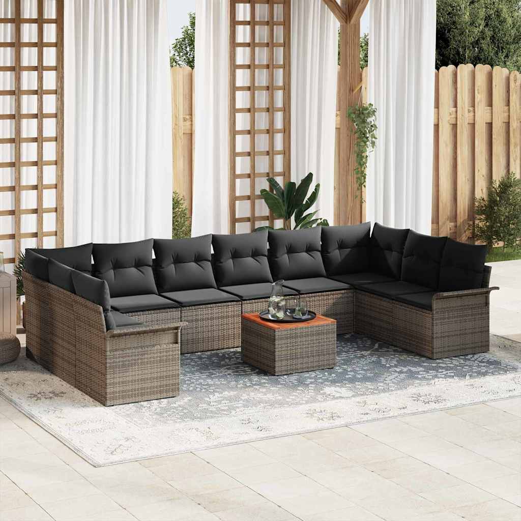 Tuinbankenset met kussen 11 pcs Grijs poly rattan is nu te koop bij PeponiXL, paradijselijk wonen!
