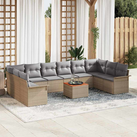 Tuinbankenset met kussen 11 pcs Beige poly rattan is nu te koop bij PeponiXL, paradijselijk wonen!