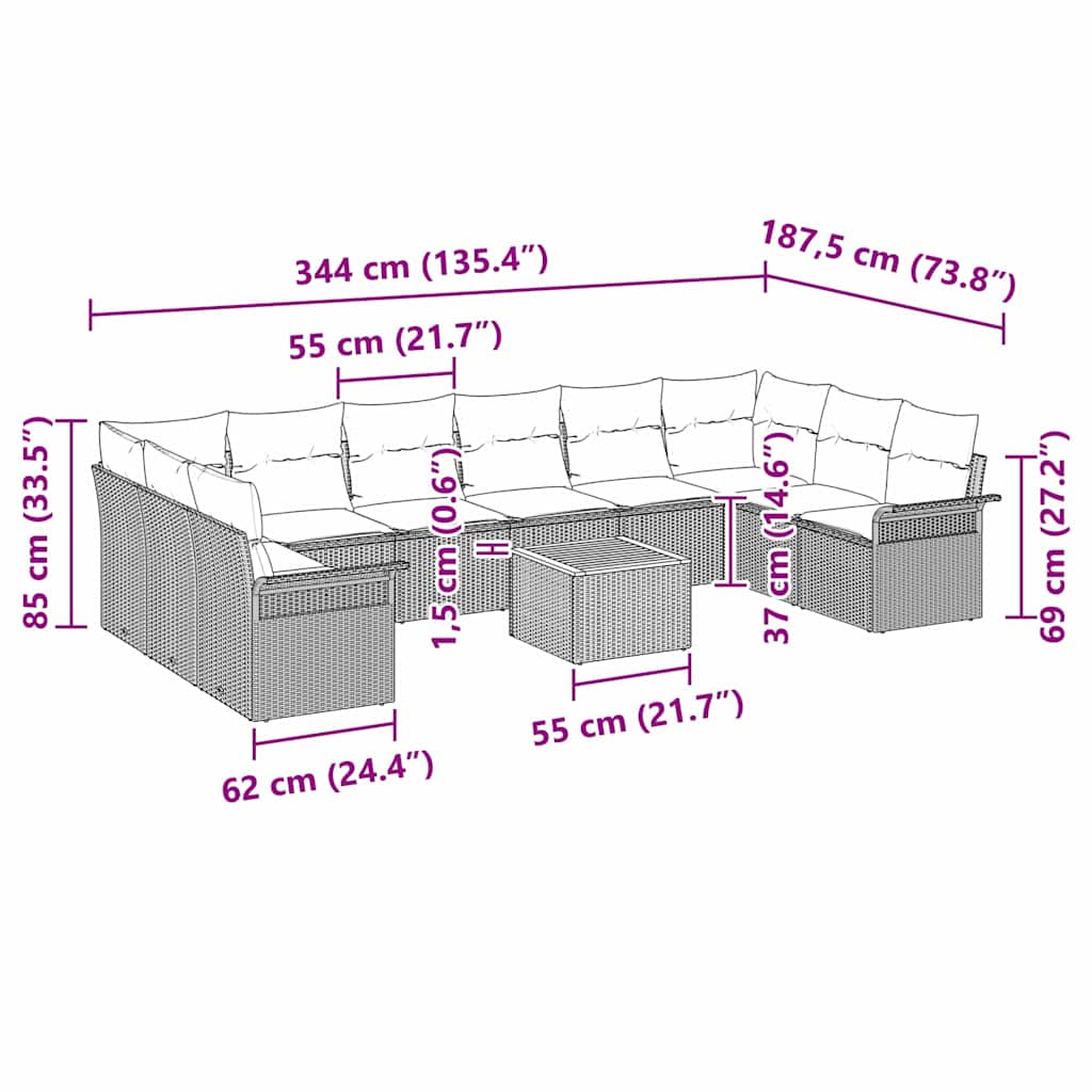 Tuinbankenset met kussen 11 pcs Beige poly rattan is nu te koop bij PeponiXL, paradijselijk wonen!
