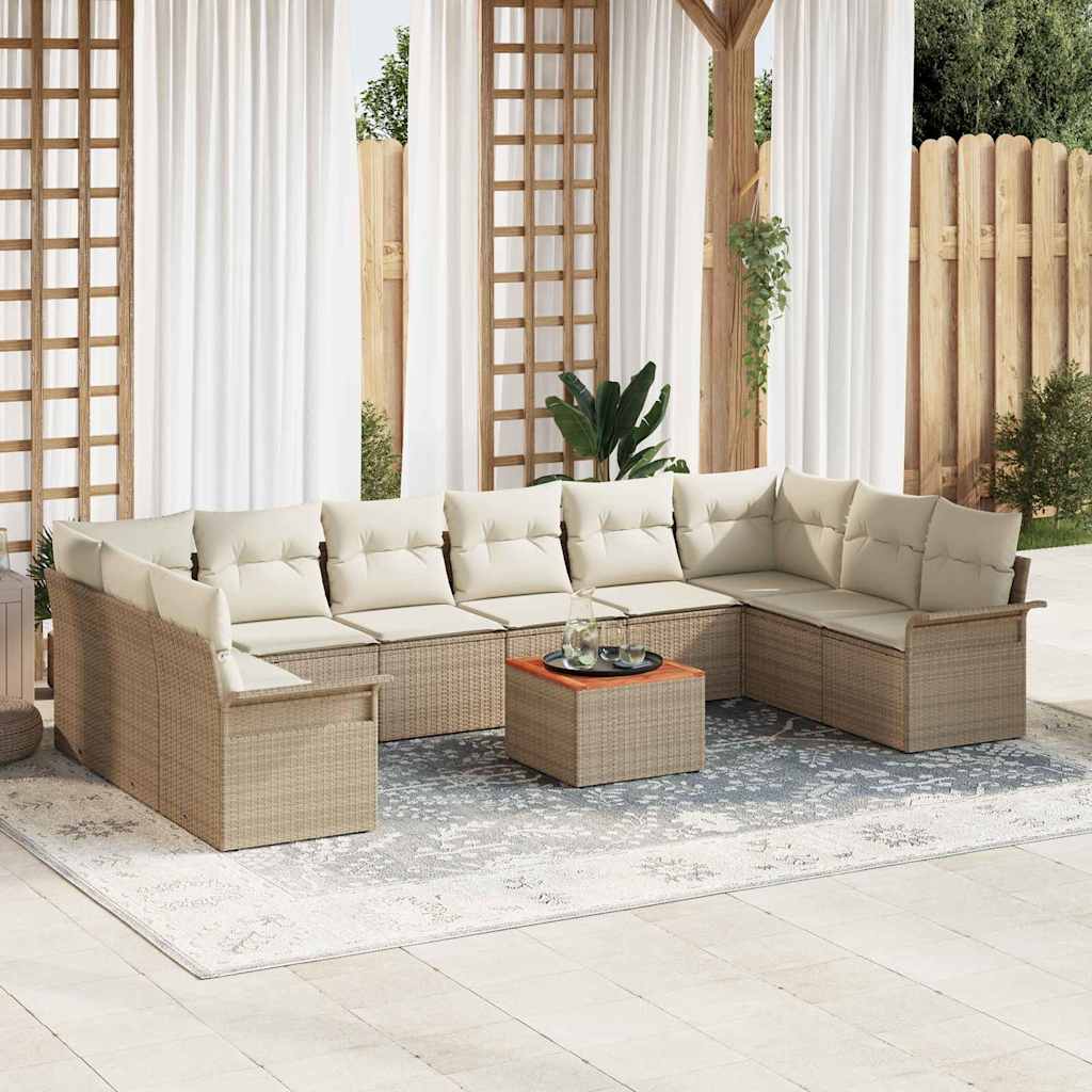 Tuinbankenset met kussen 11 pcs Beige poly rattan is nu te koop bij PeponiXL, paradijselijk wonen!